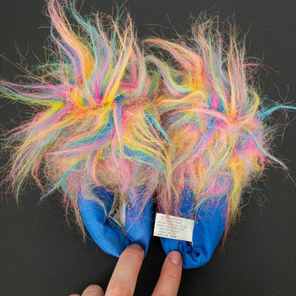 VTG Trolio Trolls Slippers Toddler Age 3Y+ Blue 90s Rainbow Hair Bow Tie
